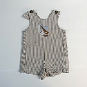 Vintage Chez Ami Romper Size 9 Months Sail Boat Beach Jon Jon Boutique Applique